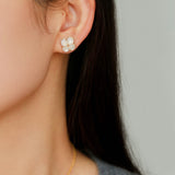 Lucky Clover Natural Stone Stud Earrings - floysun
