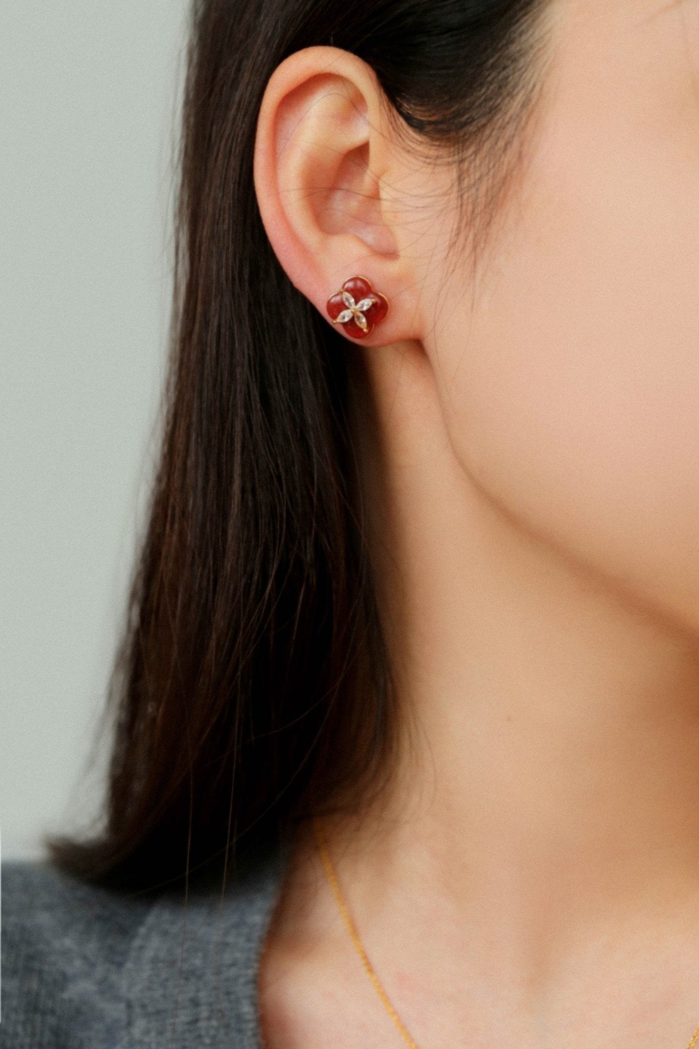 Lucky Clover Natural Stone Stud Earrings - floysun