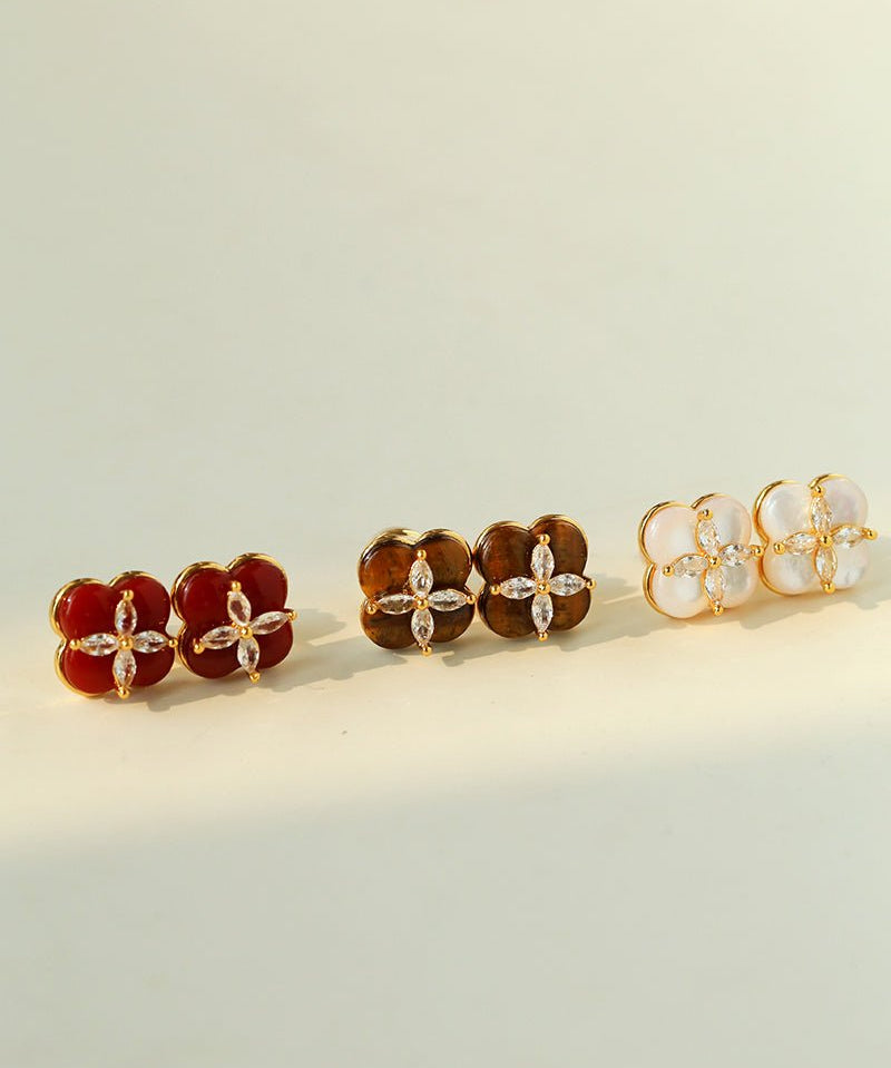 Lucky Clover Natural Stone Stud Earrings - floysun