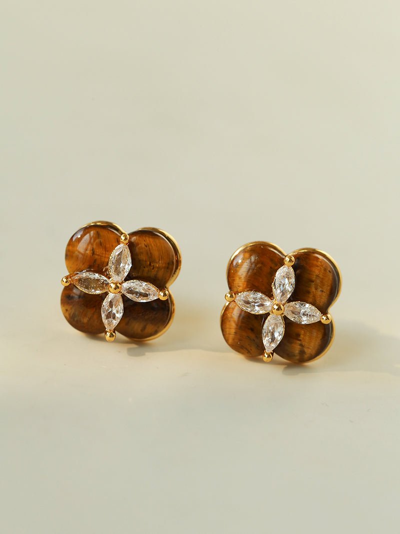 Lucky Clover Natural Stone Stud Earrings - floysun