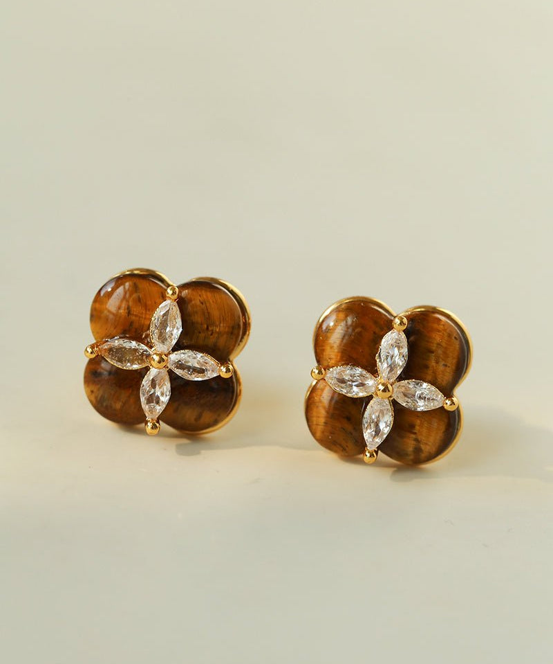 Lucky Clover Natural Stone Stud Earrings - floysun