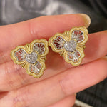 Lucky Clover Opera Heart Honeycomb Stud Earrings - floysun