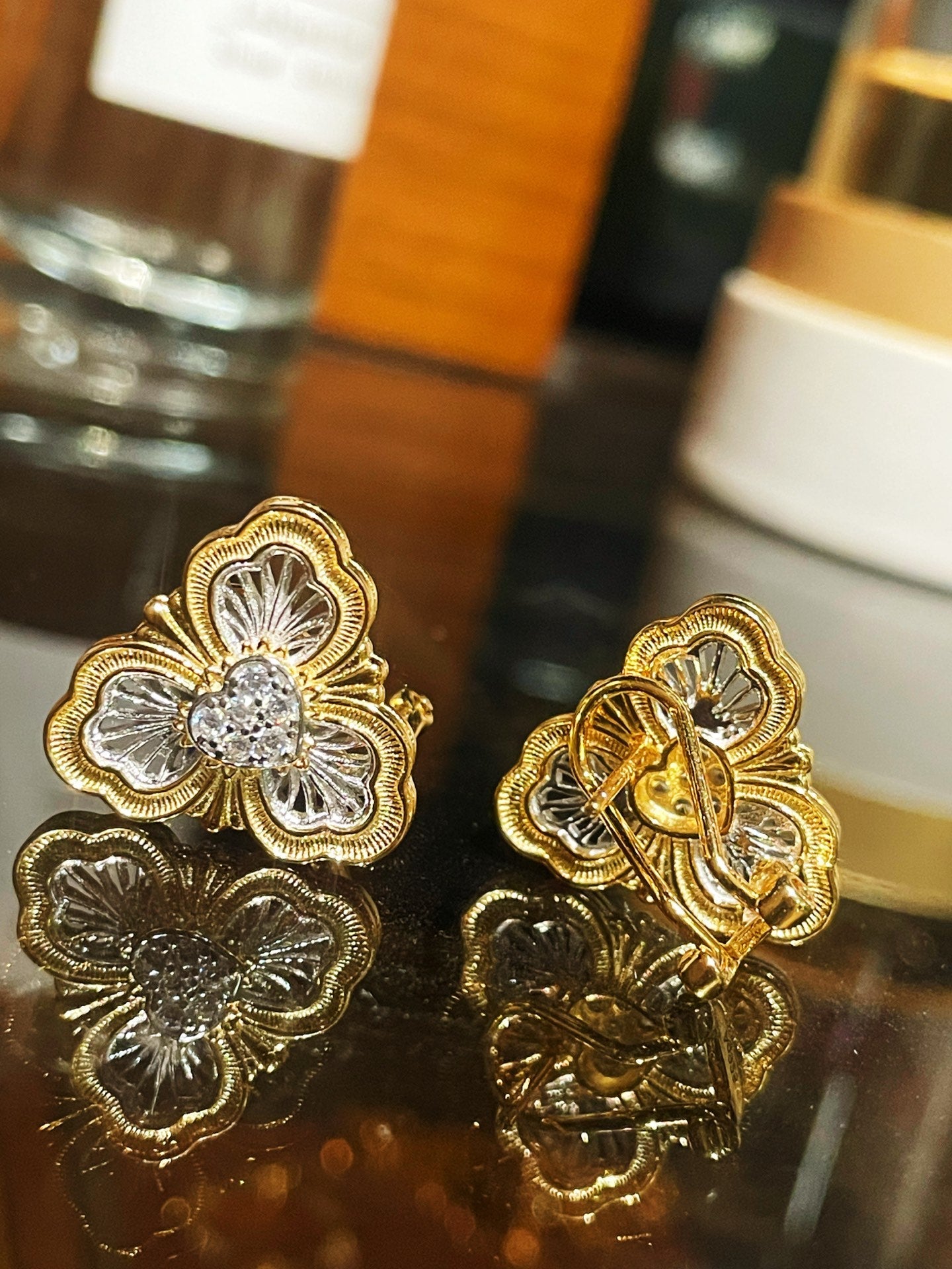 Lucky Clover Opera Heart Honeycomb Stud Earrings - floysun