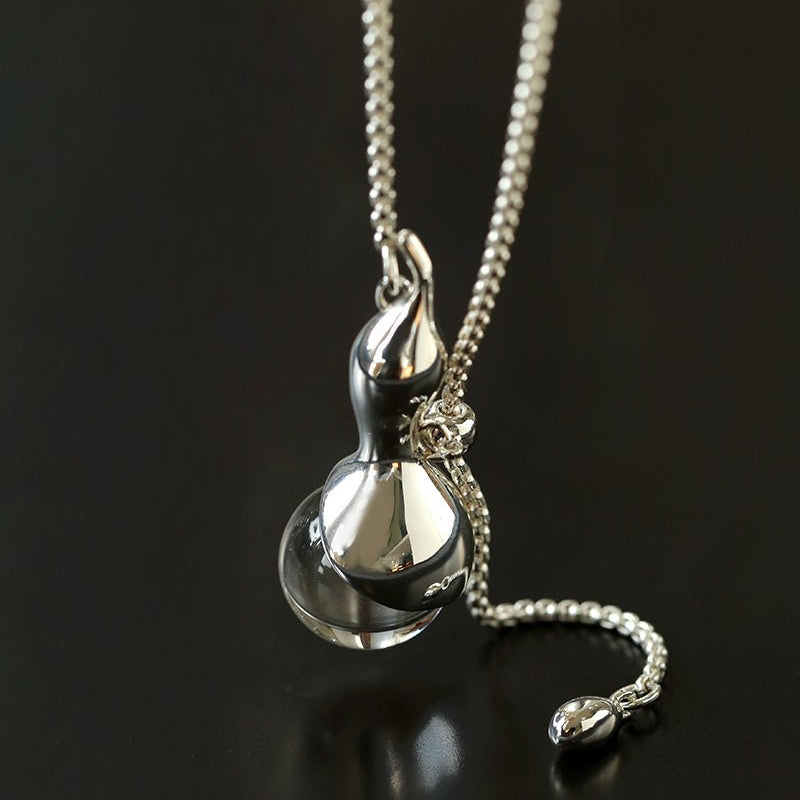 Lucky Gourd Crystal Necklace – Adjustable Long Natural Stone Pendant - floysun