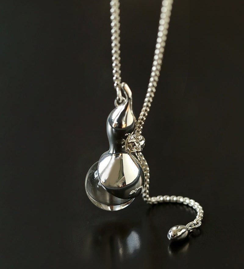 Lucky Gourd Crystal Necklace – Adjustable Long Natural Stone Pendant - floysun