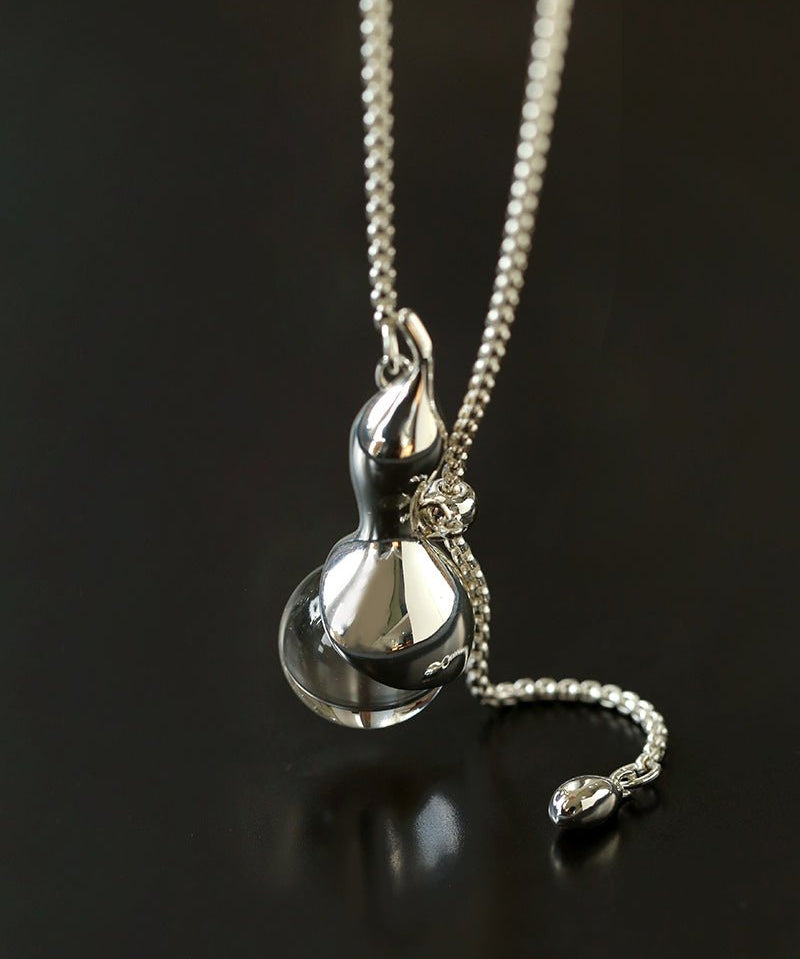 Lucky Gourd Crystal Necklace – Adjustable Long Natural Stone Pendant - floysun