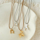 Lucky Horse & Horseshoe 2Pcs Cord Necklace Set | Meaningful Stackable Choker - floysun