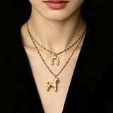 Lucky Horse & Horseshoe 2Pcs Cord Necklace Set | Meaningful Stackable Choker - floysun