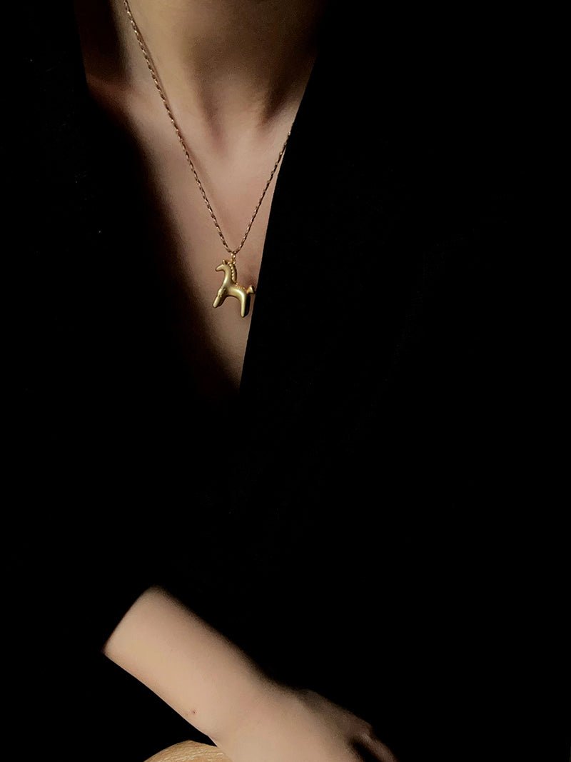 Lucky Horse & Horseshoe 2Pcs Cord Necklace Set | Meaningful Stackable Choker - floysun