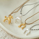 Lucky Horse & Horseshoe 2Pcs Cord Necklace Set | Meaningful Stackable Choker - floysun