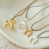 Lucky Horse & Horseshoe 2Pcs Cord Necklace Set | Meaningful Stackable Choker - floysun