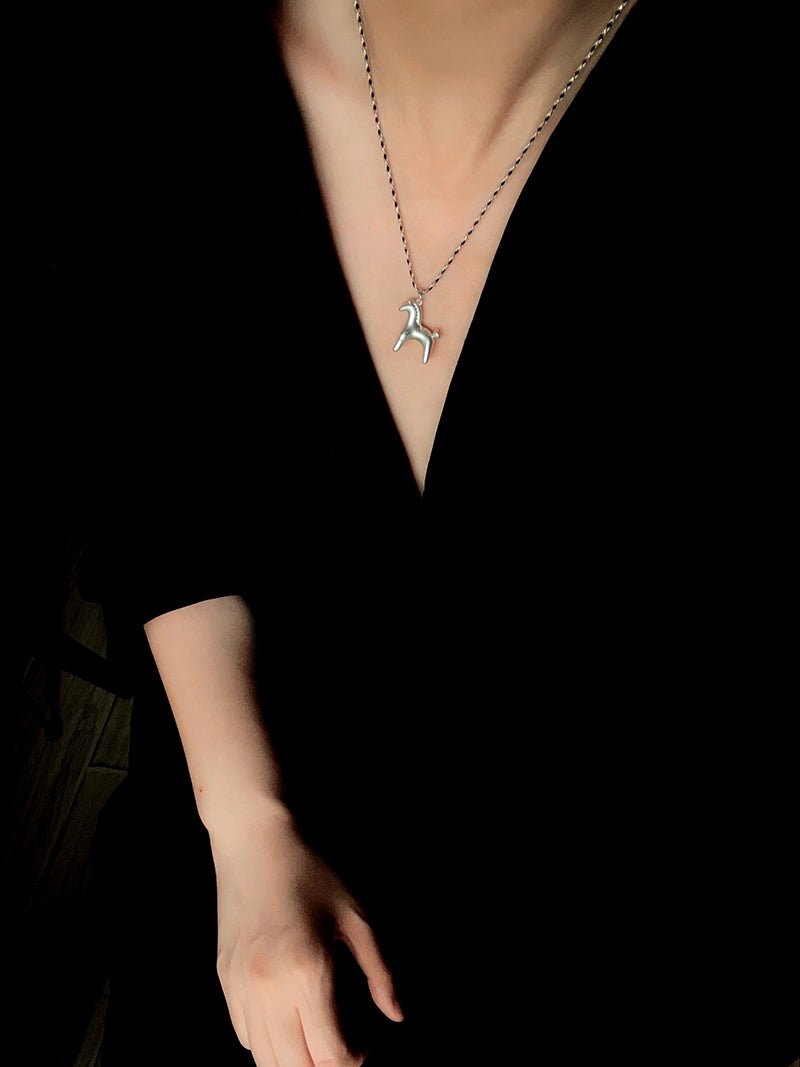 Lucky Horse & Horseshoe 2Pcs Cord Necklace Set | Meaningful Stackable Choker - floysun