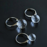 Luminous Clear Quartz Orb Statement Ring - Handcrafted Silver Plated Brass Minimalist Adjustable Ring - floysun