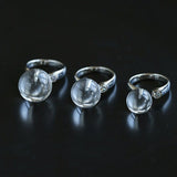 Luminous Clear Quartz Orb Statement Ring - Handcrafted Silver Plated Brass Minimalist Adjustable Ring - floysun