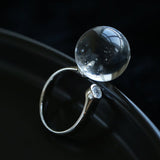 Luminous Clear Quartz Orb Statement Ring - Handcrafted Silver Plated Brass Minimalist Adjustable Ring - floysun