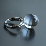 Luminous Clear Quartz Orb Statement Ring - Handcrafted Silver Plated Brass Minimalist Adjustable Ring - floysun