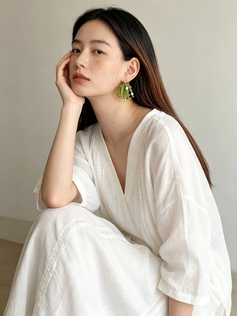 Luminous Peridot & Pearl Drop Earrings | Natural Gemstone Fringe Earrings - floysun