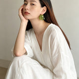 Luminous Peridot & Pearl Drop Earrings | Natural Gemstone Fringe Earrings - floysun