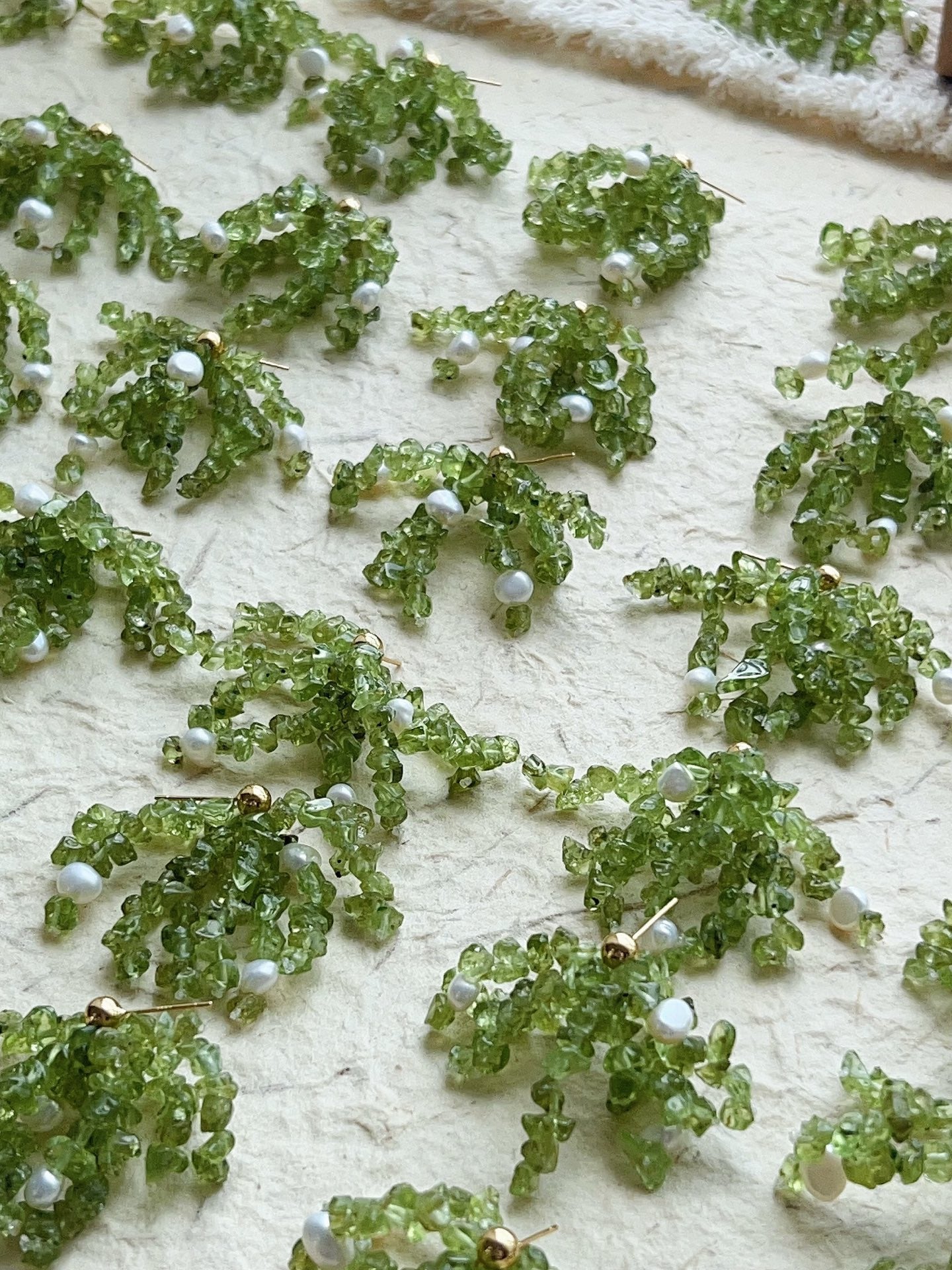 Luminous Peridot & Pearl Drop Earrings | Natural Gemstone Fringe Earrings - floysun