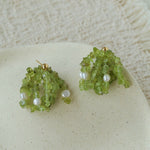 Luminous Peridot & Pearl Drop Earrings | Natural Gemstone Fringe Earrings - floysun