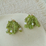 Luminous Peridot & Pearl Drop Earrings | Natural Gemstone Fringe Earrings - floysun