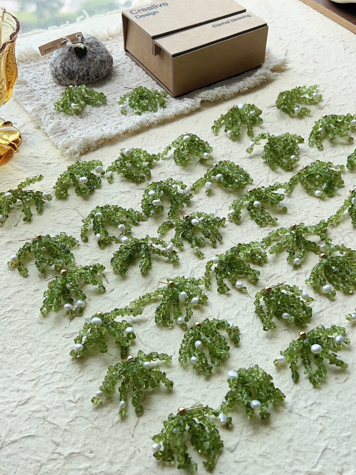 Luminous Peridot & Pearl Drop Earrings | Natural Gemstone Fringe Earrings - floysun