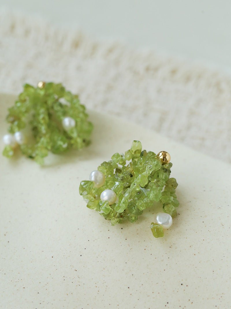 Luminous Peridot & Pearl Drop Earrings | Natural Gemstone Fringe Earrings - floysun