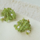 Luminous Peridot & Pearl Drop Earrings | Natural Gemstone Fringe Earrings - floysun