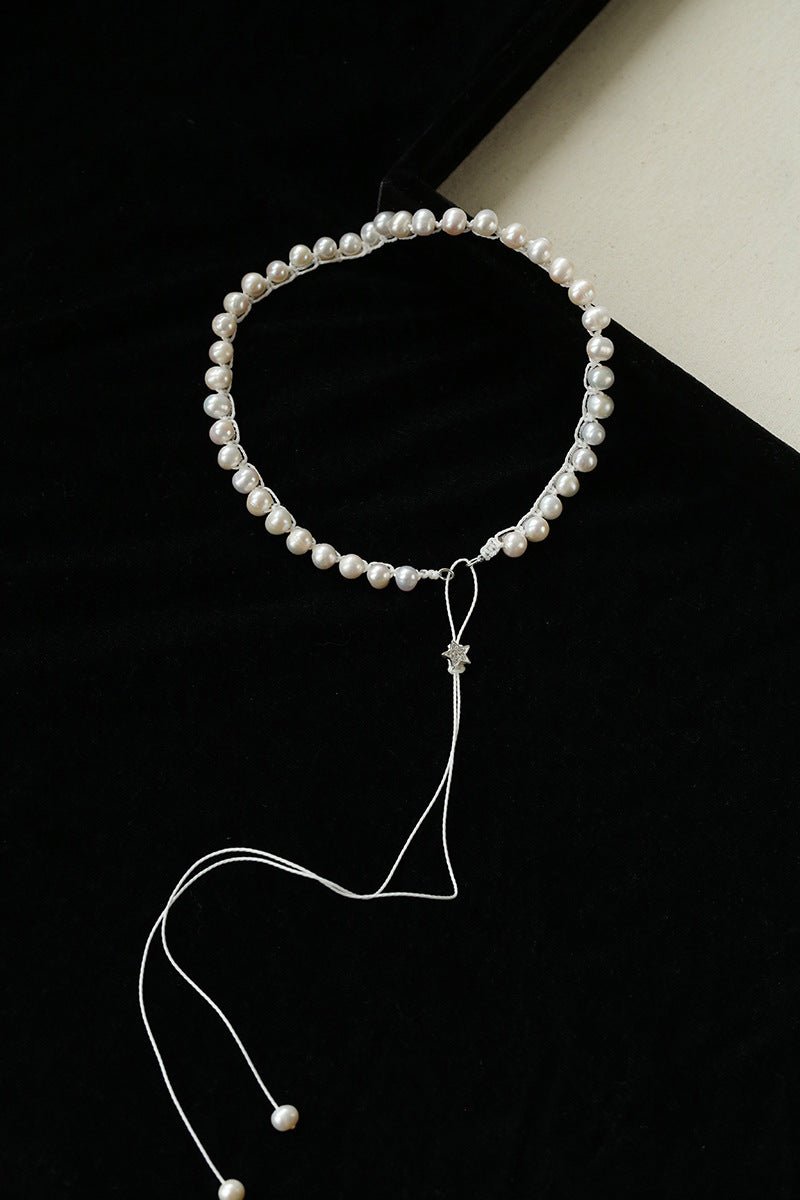 Luminous Star Adjustable Cord Pearl Necklace - Hand - Woven Floating Freshwater Pearl Choker - floysun