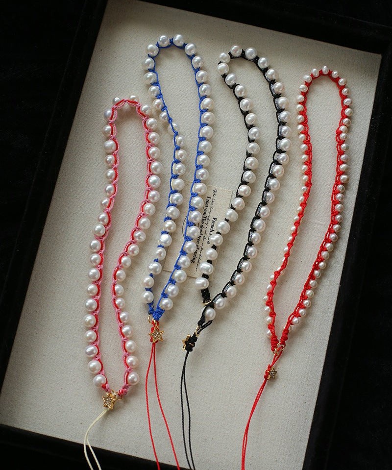 Luminous Star Adjustable Cord Pearl Necklace - Hand - Woven Floating Freshwater Pearl Choker - floysun