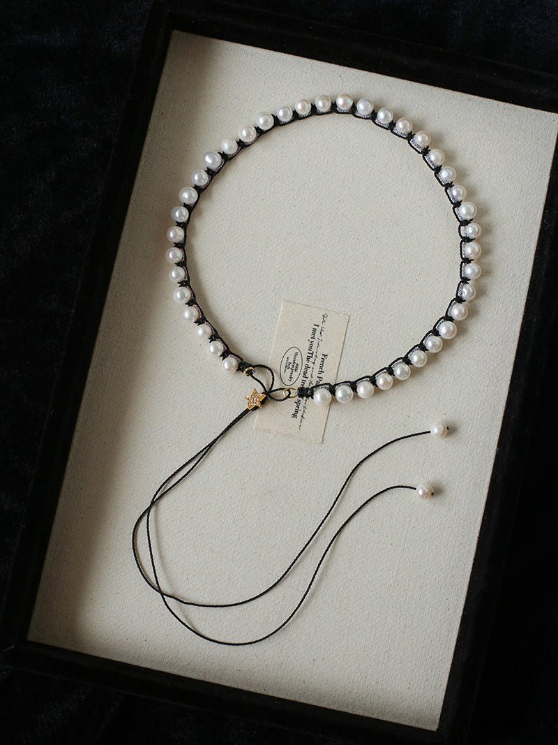 Luminous Star Adjustable Cord Pearl Necklace - Hand - Woven Floating Freshwater Pearl Choker - floysun