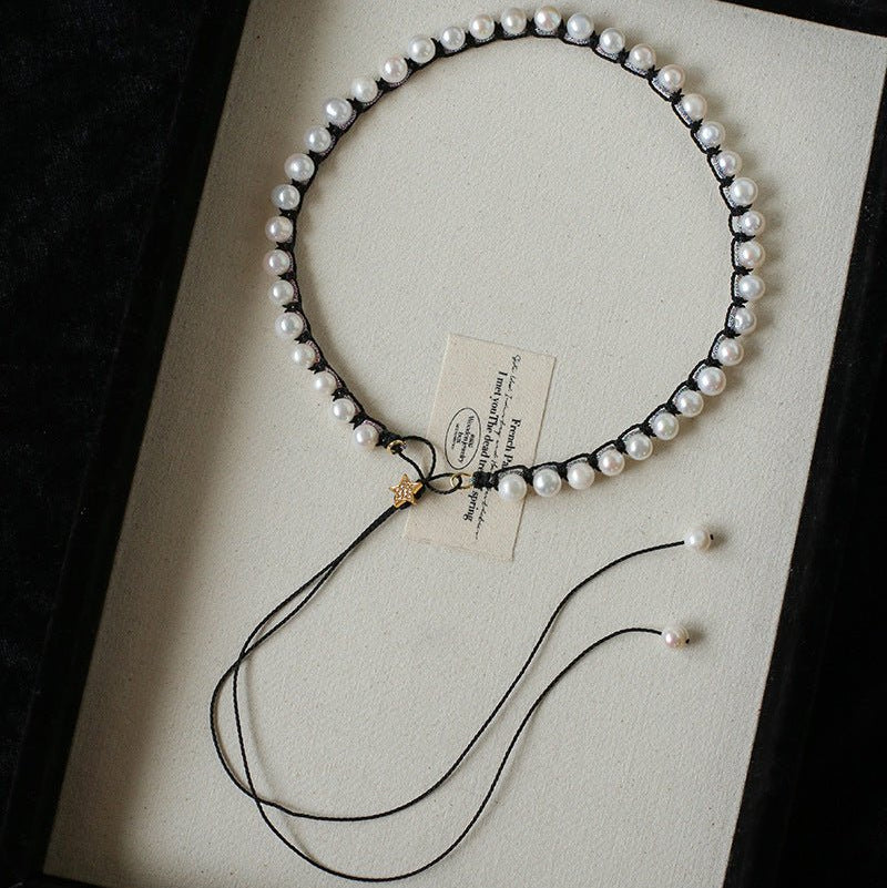 Luminous Star Adjustable Cord Pearl Necklace - Hand - Woven Floating Freshwater Pearl Choker - floysun