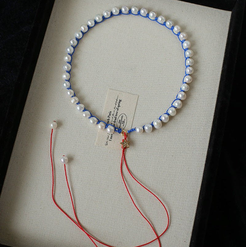 Luminous Star Adjustable Cord Pearl Necklace - Hand - Woven Floating Freshwater Pearl Choker - floysun