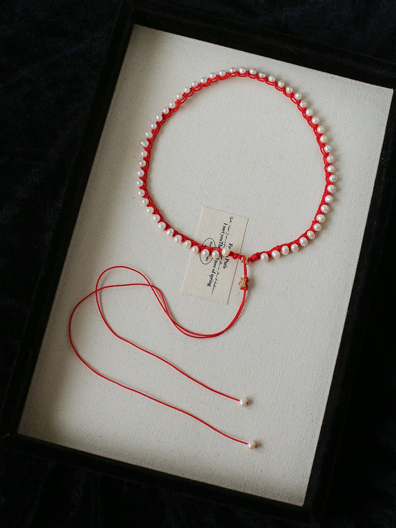 Luminous Star Adjustable Cord Pearl Necklace - Hand - Woven Floating Freshwater Pearl Choker - floysun