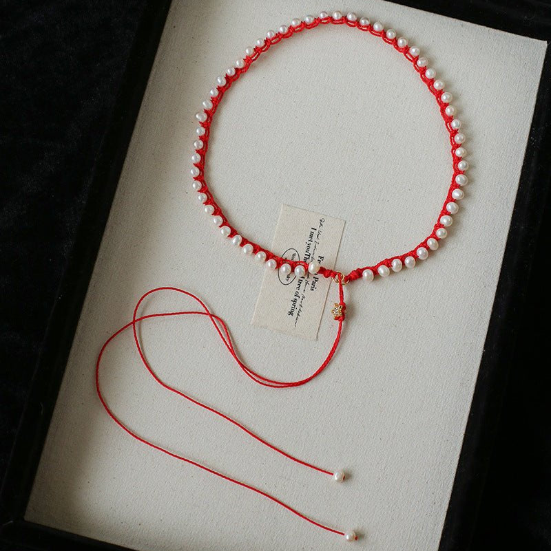 Luminous Star Adjustable Cord Pearl Necklace - Hand - Woven Floating Freshwater Pearl Choker - floysun