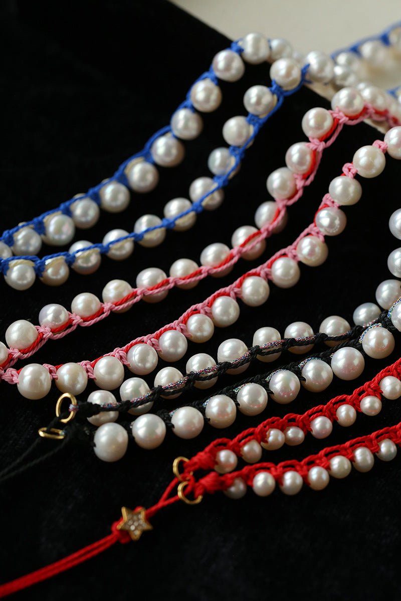 Luminous Star Adjustable Cord Pearl Necklace - Hand - Woven Floating Freshwater Pearl Choker - floysun