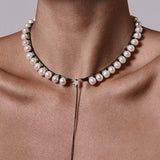 Luminous Star Adjustable Cord Pearl Necklace - Hand - Woven Floating Freshwater Pearl Choker - floysun
