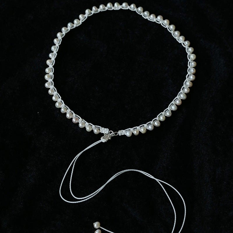 Luminous Star Adjustable Cord Pearl Necklace - Hand - Woven Floating Freshwater Pearl Choker - floysun