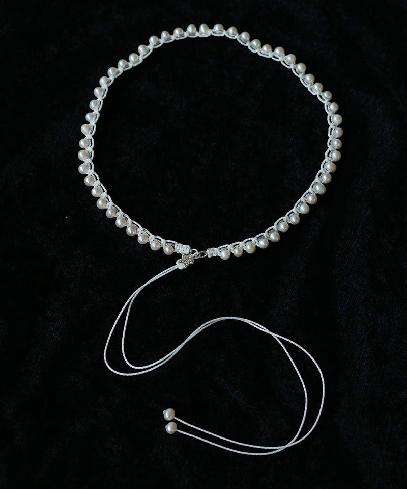 Luminous Star Adjustable Cord Pearl Necklace - Hand - Woven Floating Freshwater Pearl Choker - floysun