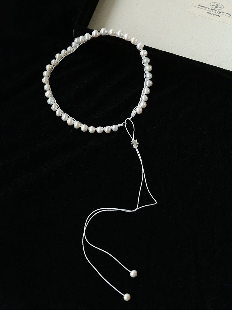 Luminous Star Adjustable Cord Pearl Necklace - Hand - Woven Floating Freshwater Pearl Choker - floysun