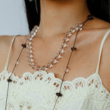 Lunar Drift – White Quartz & Smoky Quartz Open - Ended Tassel Necklace - floysun