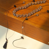 Lunar Drift – White Quartz & Smoky Quartz Open - Ended Tassel Necklace - floysun