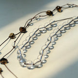 Lunar Drift – White Quartz & Smoky Quartz Open - Ended Tassel Necklace - floysun