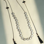 Lunar Drift – White Quartz & Smoky Quartz Open - Ended Tassel Necklace - floysun