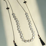 Lunar Drift – White Quartz & Smoky Quartz Open - Ended Tassel Necklace - floysun