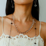 Lunar Drift – White Quartz & Smoky Quartz Open - Ended Tassel Necklace - floysun