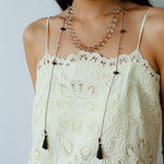 Lunar Drift – White Quartz & Smoky Quartz Open - Ended Tassel Necklace - floysun