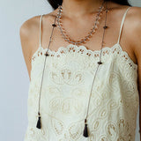 Lunar Drift – White Quartz & Smoky Quartz Open - Ended Tassel Necklace - floysun