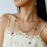 Lunar Drift – White Quartz & Smoky Quartz Open - Ended Tassel Necklace - floysun