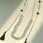 Lunar Drift – White Quartz & Smoky Quartz Open - Ended Tassel Necklace - floysun